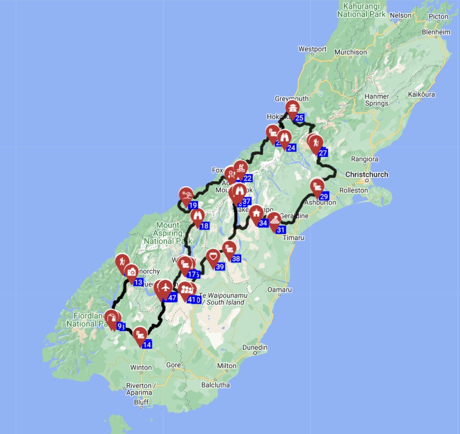 Map for Queenstown Roundtrip - Epic South From Glaciers to Glowworms